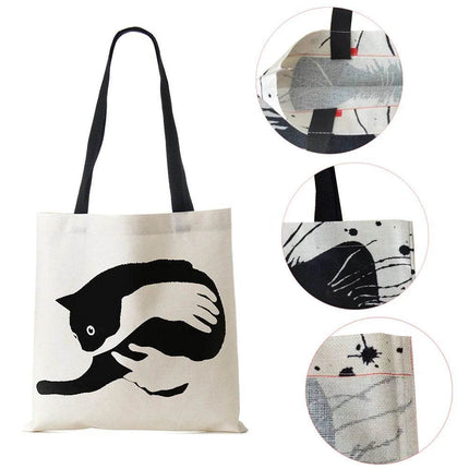 Black Cat Linen Eco Shoulder Handbag - Handbag - COOLOST - Mad Fly Essentials