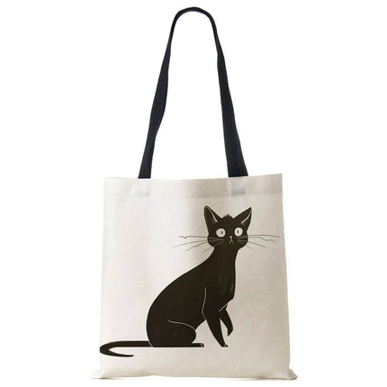 Black Cat Linen Eco Shoulder Handbag - Handbag - COOLOST - Mad Fly Essentials