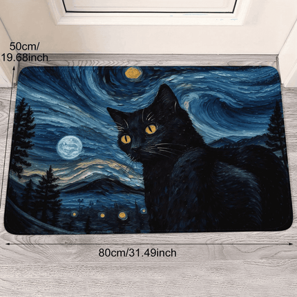 Black Cat Starry Night Art Entrance 3D Doormat - 3D Doormat - Retro Rugs - Mad Fly Essentials