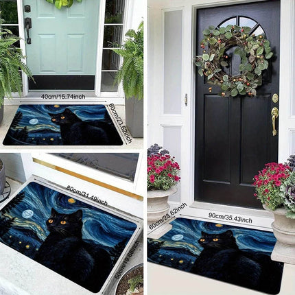 Black Cat Starry Night Art Entrance 3D Doormat - 3D Doormat - Retro Rugs - Mad Fly Essentials