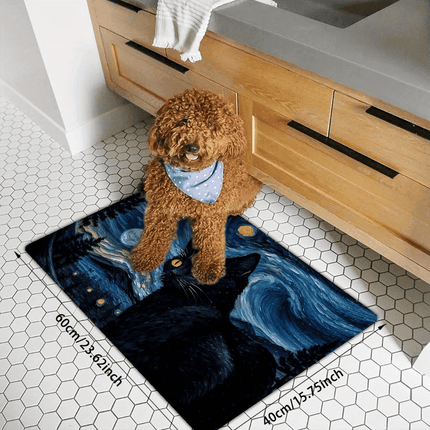 Black Cat Starry Night Art Entrance 3D Doormat - 3D Doormat - Retro Rugs - Mad Fly Essentials