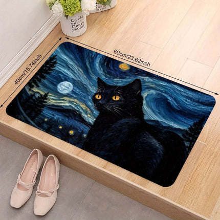 Black Cat Starry Night Art Entrance 3D Doormat - 3D Doormat - Retro Rugs - Mad Fly Essentials