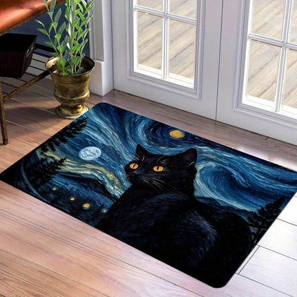 Black Cat Starry Night Art Entrance 3D Doormat - Mad Fly Essentials