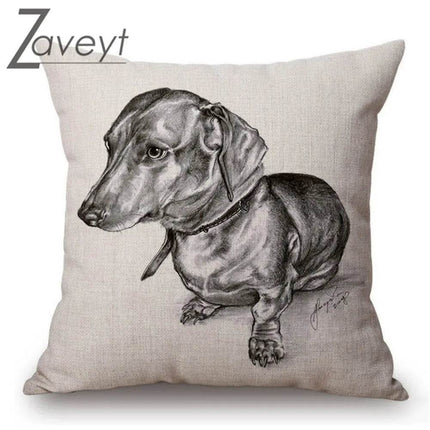 Black White Sketch Dachshund Nordic Linen Pillows Decor - Pillows Decor - Zaveyt - Mad Fly Essentials
