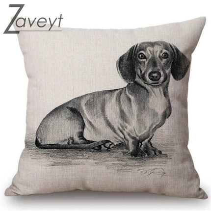 Black White Sketch Dachshund Nordic Linen Pillows Decor - Pillows Decor - Zaveyt - Mad Fly Essentials