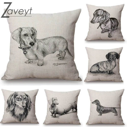 Black White Sketch Dachshund Nordic Linen Pillows Decor - Pillows Decor - Zaveyt - Mad Fly Essentials
