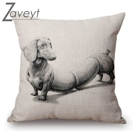 Black White Sketch Dachshund Nordic Linen Pillows Decor - Pillows Decor - Zaveyt - Mad Fly Essentials