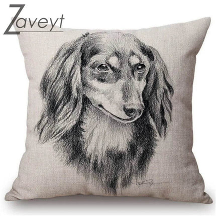 Black White Sketch Dachshund Nordic Linen Pillows Decor - Mad Fly Essentials