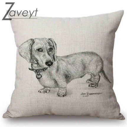 Black White Sketch Dachshund Nordic Linen Pillows Decor - Pillows Decor - Zaveyt - Mad Fly Essentials