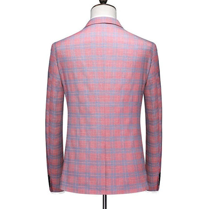Blazer Men Red Striped Plaid 3pc Dress Suit - Blazer - Idealism - Mad Fly Essentials