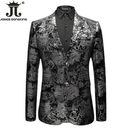 Blazer Men Silver Gold Velvet Paisley Floral Wedding Jackets - Blazer - James Wangking - Mad Fly Essentials
