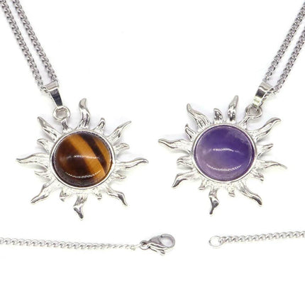Bohemian Sun Flower Amethyst Pendant Women Accessories - Women Accessories - CSJA Jewelry - Mad Fly Essentials