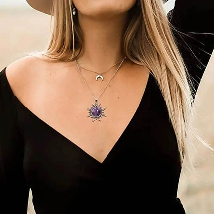 Bohemian Sun Flower Amethyst Pendant Women Accessories - Women Accessories - CSJA Jewelry - Mad Fly Essentials