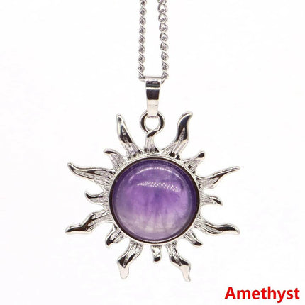 Bohemian Sun Flower Amethyst Pendant Women Accessories - Women Accessories - CSJA Jewelry - Mad Fly Essentials