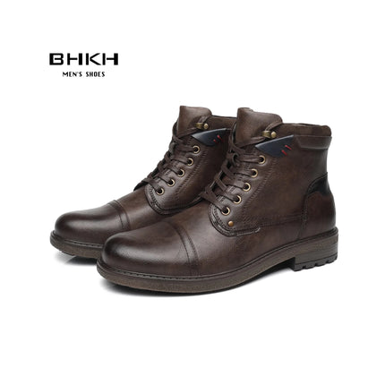 Boots Men Retro British Leather Ankle Footwear - Boots - BHKH - Mad Fly Essentials