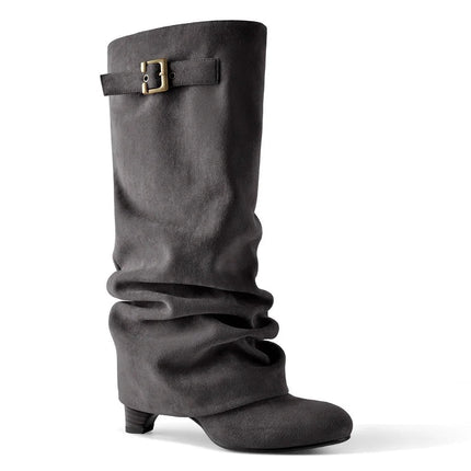 Boots Women Brown Leather Buckle Low Heel Footwear - Boots - onlymaker - Mad Fly Essentials