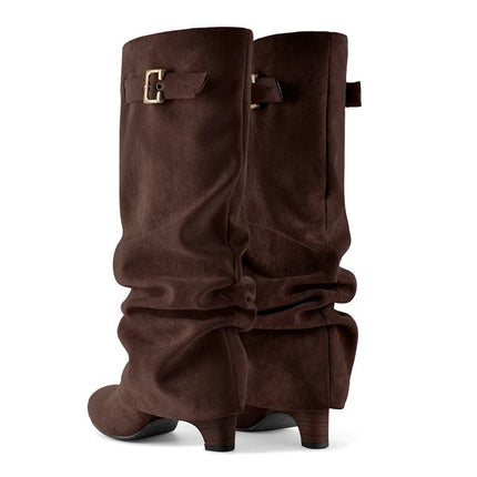 Boots Women Brown Leather Buckle Low Heel Footwear - Boots - onlymaker - Mad Fly Essentials