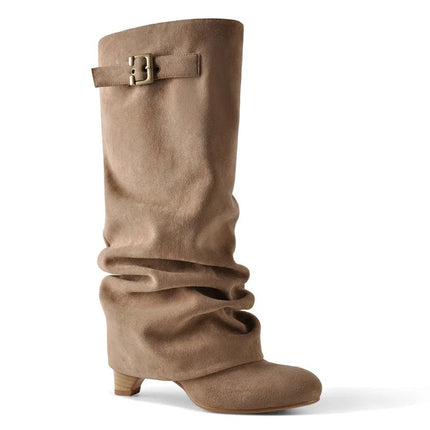 Boots Women Brown Leather Buckle Low Heel Footwear - Boots - onlymaker - Mad Fly Essentials