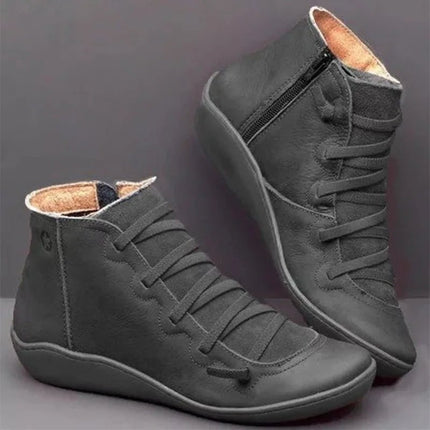 Boots Women Retro Stitch Leather Low Ankle Boots - Boots - Boho Girl - Mad Fly Essentials