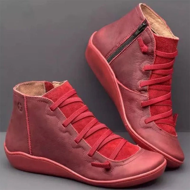 Boots Women Retro Stitch Leather Low Ankle Boots - Boots - Boho Girl - Mad Fly Essentials
