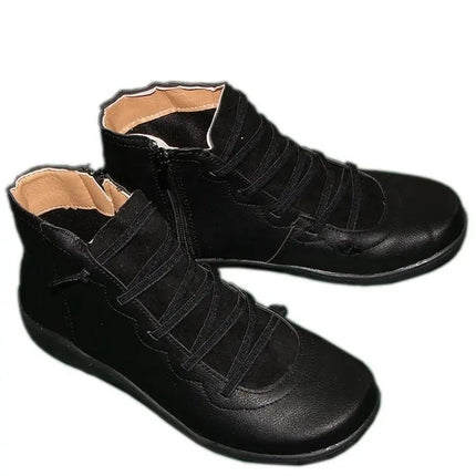 Boots Women Retro Stitch Leather Low Ankle Boots - Boots - Boho Girl - Mad Fly Essentials