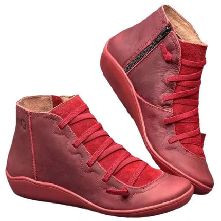 Boots Women Retro Stitch Leather Low Ankle Boots - Boots - Boho Girl - Mad Fly Essentials