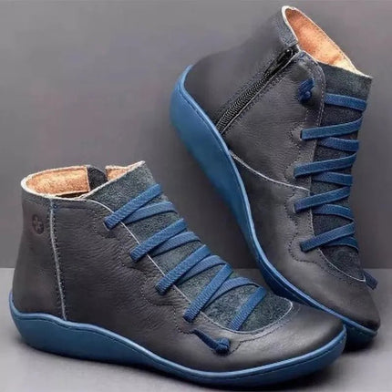 Boots Women Retro Stitch Leather Low Ankle Boots - Boots - Boho Girl - Mad Fly Essentials