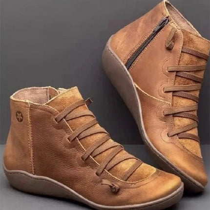 Boots Women Retro Stitch Leather Low Ankle Boots - Boots - Boho Girl - Mad Fly Essentials
