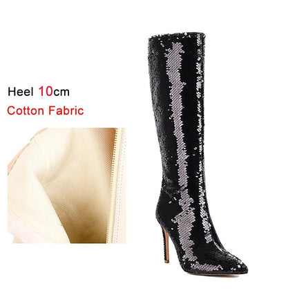 Boots Women Rhinestone Silver Knee Party High Heels - Boots - Taylor Hillier - Mad Fly Essentials