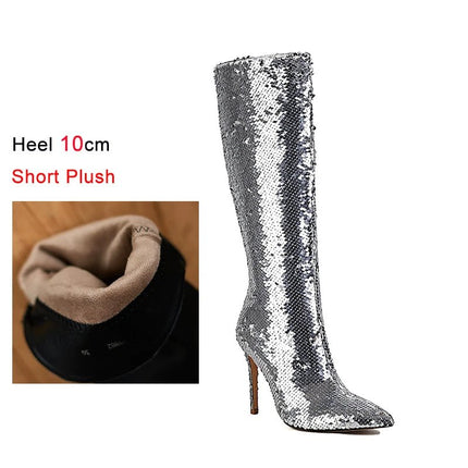 Boots Women Rhinestone Silver Knee Party High Heels - Boots - Taylor Hillier - Mad Fly Essentials