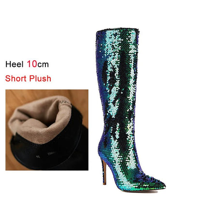 Boots Women Rhinestone Silver Knee Party High Heels - Boots - Taylor Hillier - Mad Fly Essentials