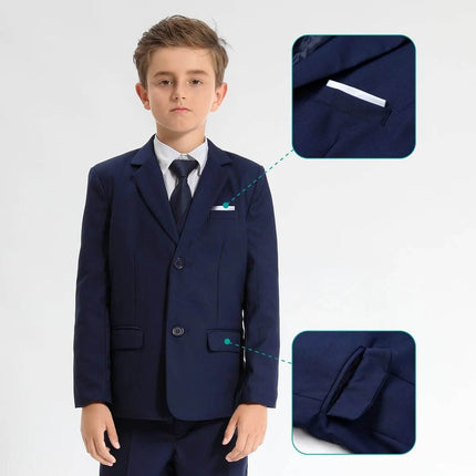 Boy 8 - 16y Blue Black Wedding 3pc Clothing Set Gentleman Outfit - Gentleman Outfit - pudcoco - Mad Fly Essentials