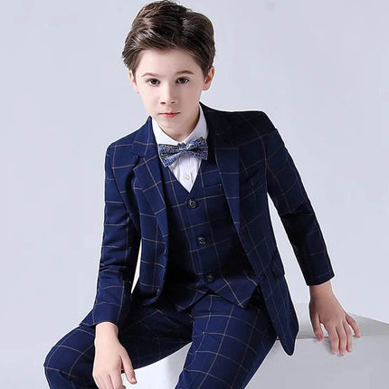 Boy Plaid Wedding Suit with Bowtie Set Gentleman Outfit - Gentleman Outfit - sumioon - Mad Fly Essentials