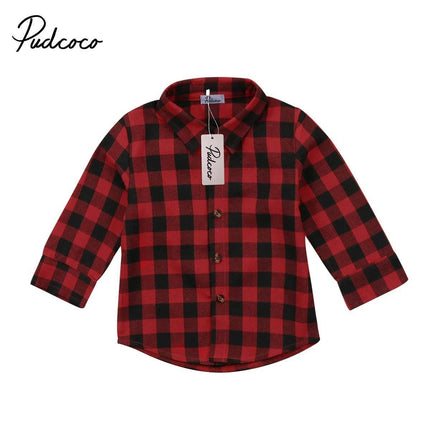 Boy Red Plaid Casual Toddler Infant Long Shirt - Mad Fly Essentials