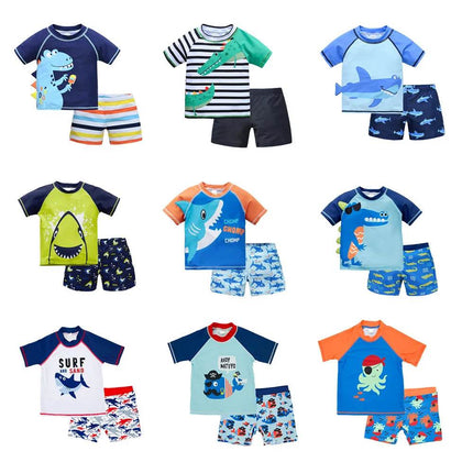 Boys 2pc Summer Shark Cartoon Swimwear Set - Swimwear Set - Swimmers Liket - Mad Fly Essentials