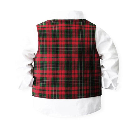 Boys 4pc Plaid Vest Clothing Set Gentleman Outfit - Gentleman Outfit - campure - Mad Fly Essentials