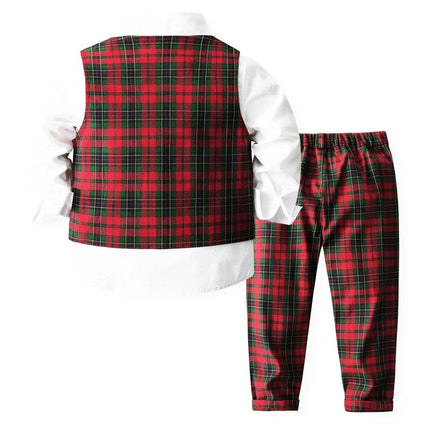 Boys 4pc Plaid Vest Clothing Set Gentleman Outfit - Gentleman Outfit - campure - Mad Fly Essentials