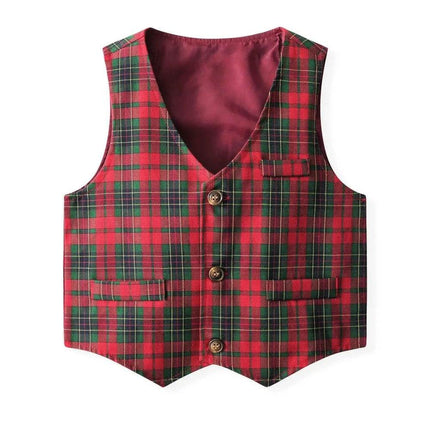Boys 4pc Plaid Vest Clothing Set Gentleman Outfit - Gentleman Outfit - campure - Mad Fly Essentials