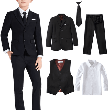 Boys 5pc Blue Black Slim Formal Suits Gentleman Outfit - Gentleman Outfit - NIMBLE - Mad Fly Essentials