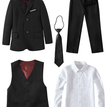 Boys 5pc Blue Black Slim Formal Suits Gentleman Outfit - Gentleman Outfit - NIMBLE - Mad Fly Essentials