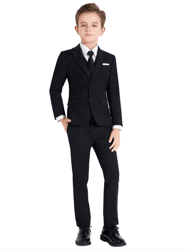 Boys 5pc Blue Black Slim Formal Suits Gentleman Outfit - Gentleman Outfit - NIMBLE - Mad Fly Essentials