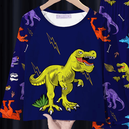 Boys Dinosaur Long - Sleeved Silk Pajama Set - Pajama Set - AiLe Rabbit - Mad Fly Essentials