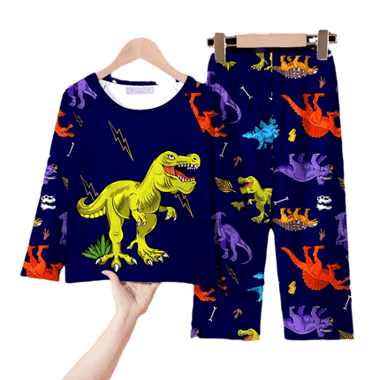 Boys Dinosaur Long - Sleeved Silk Pajama Set - Pajama Set - AiLe Rabbit - Mad Fly Essentials