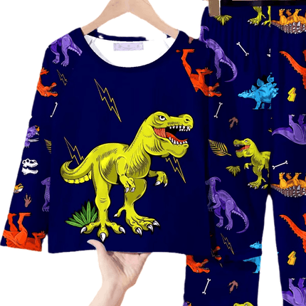Boys Dinosaur Long - Sleeved Silk Pajama Set - Pajama Set - AiLe Rabbit - Mad Fly Essentials
