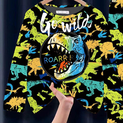 Boys Dinosaur Long - Sleeved Silk Pajama Set - Pajama Set - AiLe Rabbit - Mad Fly Essentials