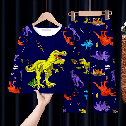 Boys Dinosaur Long - Sleeved Silk Pajama Set - Pajama Set - AiLe Rabbit - Mad Fly Essentials