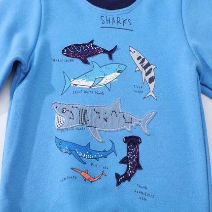 Boys Long Shark Embroidery Sweat Shirt - Shirt - Chivry - Mad Fly Essentials