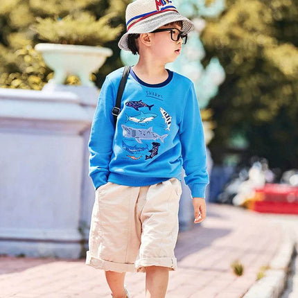 Boys Long Shark Embroidery Sweat Shirt - Shirt - Chivry - Mad Fly Essentials