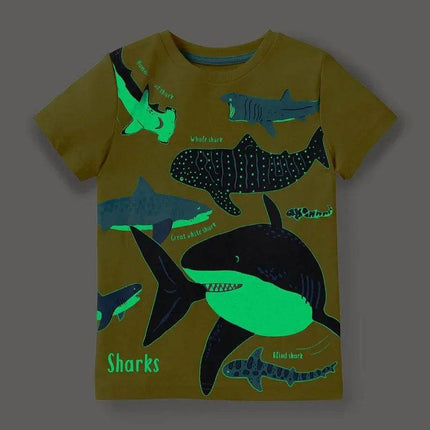 Boys Summer Fashion Luminous Dinosaur Shirt - Shirt - 27kids - Mad Fly Essentials