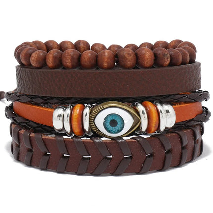 Bracelet Men Hand-Woven Leather Multilayer Punk Bracelets - Bracelet - VNOX - Mad Fly Essentials